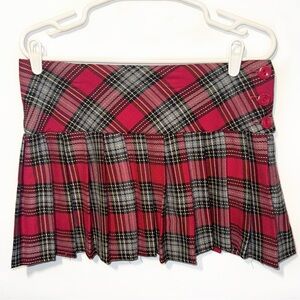 Red Plaid Pleated Mini Skirt